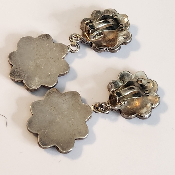 zuni double pawn flower vintage mother of pearl sterling silver clip earrings - Picture 4 of 9